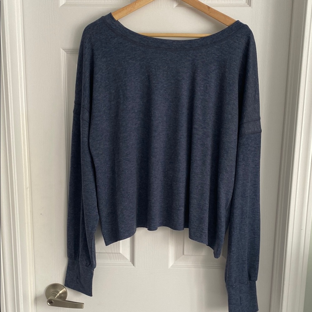 Navy Blue Long Sleeve Yoga Top